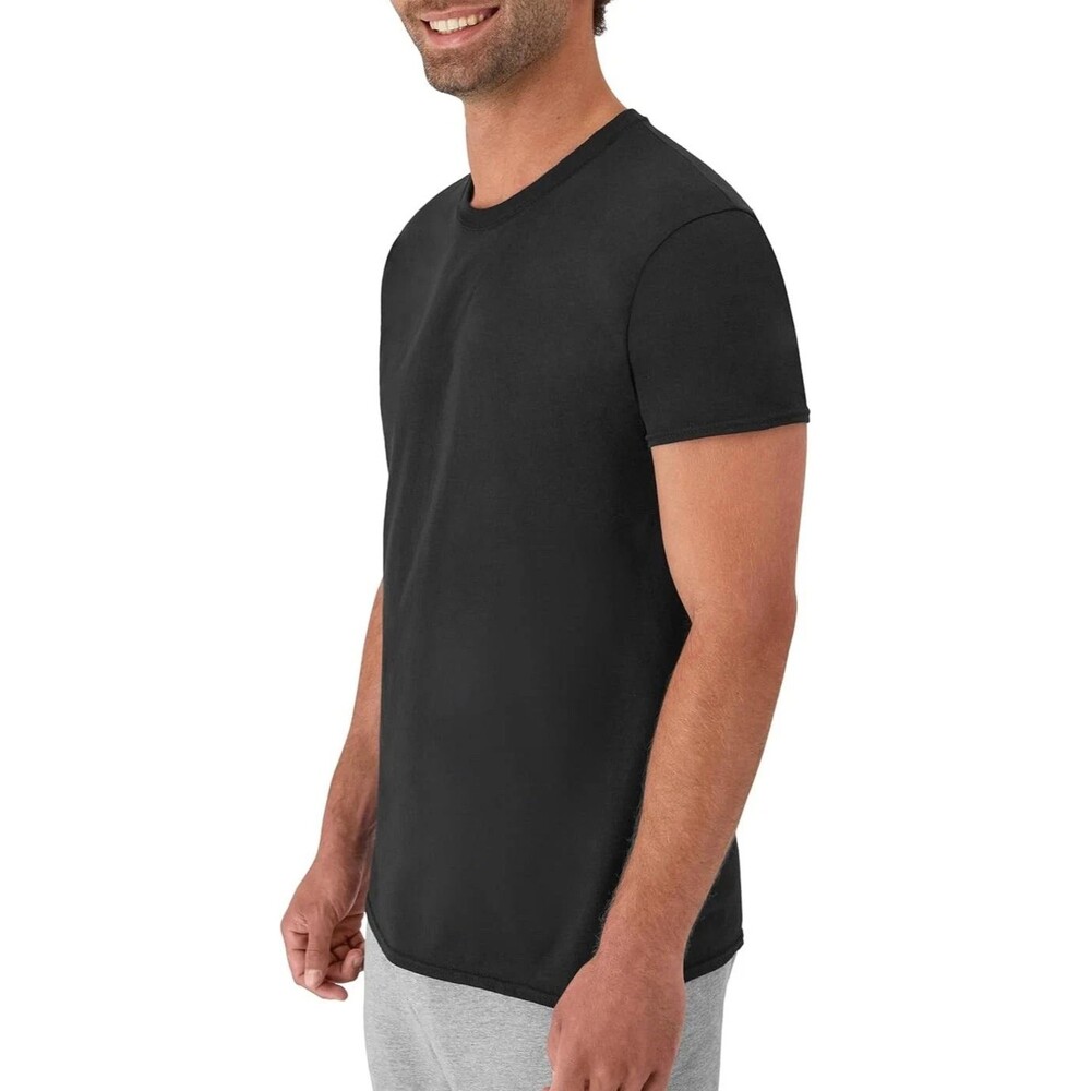 6 Pack Mens Stay-Tucked 100% Cotton Crew T-Shirts, Best Undershirts Medium Black - Picture 3 of 4